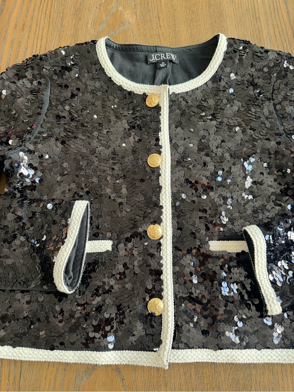 J. Crew Black Sequin Mariner Cropped Jacket - Picture 2 of 8